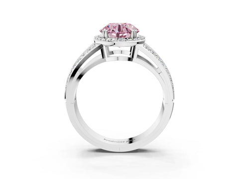 White gold Fancy Pink Round Cut Diamond Halo Ring with Split Shank Pavé Band and Four-Prong Setting_15