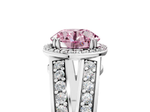White gold Fancy Pink Round Cut Diamond Halo Ring with Split Shank Pavé Band and Four-Prong Setting_17