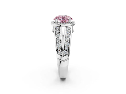 White gold Fancy Pink Round Cut Diamond Halo Ring with Split Shank Pavé Band and Four-Prong Setting_2