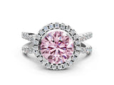 White gold Fancy Pink Round Cut Diamond Halo Ring with Split Shank Pavé Band and Prong Setting_17