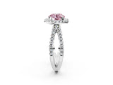 White gold Fancy Pink Round Cut Diamond Halo Ring with Split Shank Pavé Band and Prong Setting_19