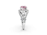 White gold Fancy Pink Round Cut Diamond Halo Ring with Split Shank and Bezel Accents and Four-Prong Setting_2