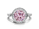 White gold Fancy Pink Round Cut Diamond Halo Ring with Split Shank and Four-Prong Setting_17