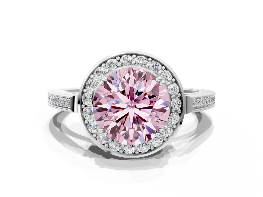 White gold Fancy Pink Round Cut Diamond Halo Ring with Split Shank and Four-Prong Setting_18