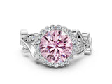 White gold Fancy Pink Round Cut Diamond Halo Ring with Vintage Split Shank and Four-Prong Setting_89