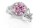 White gold Fancy Pink Round Cut Diamond Halo Ring with Vintage Split Shank and Four-Prong Setting_90