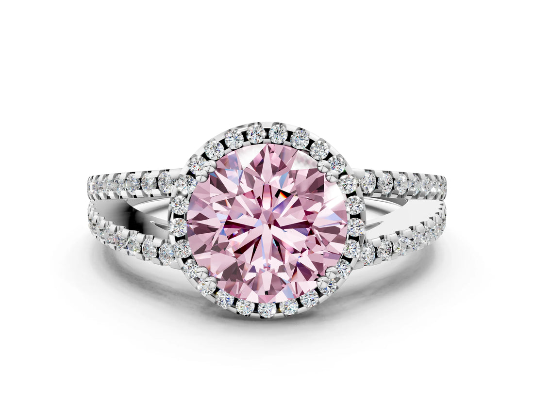 White gold Fancy Pink Round Cut Diamond Halo Split Shank Engagement Ring_51