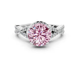 White gold Fancy Pink Round Cut Diamond  Halo Twist Band Solitaire Prong Setting Ring_12