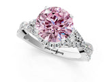 White gold Fancy Pink Round Cut Diamond  Halo Twist Band Solitaire Prong Setting Ring_13