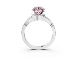 White gold Fancy Pink Round Cut Diamond  Halo Twist Band Solitaire Prong Setting Ring_15