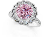 White gold Fancy Pink Round  Cut Diamond Milgrain Floral Halo Engagement Ring with Pavé Band_34