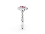 White gold Fancy Pink Round  Cut Diamond Milgrain Floral Halo Engagement Ring with Pavé Band_35