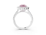 White gold Fancy Pink Round  Cut Diamond Milgrain Floral Halo Engagement Ring with Pavé Band_36