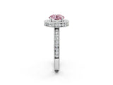 White gold Fancy Pink Round Cut Diamond Milgrain Halo Engagement Ring with Round Pavé Band and Prong Setting_14