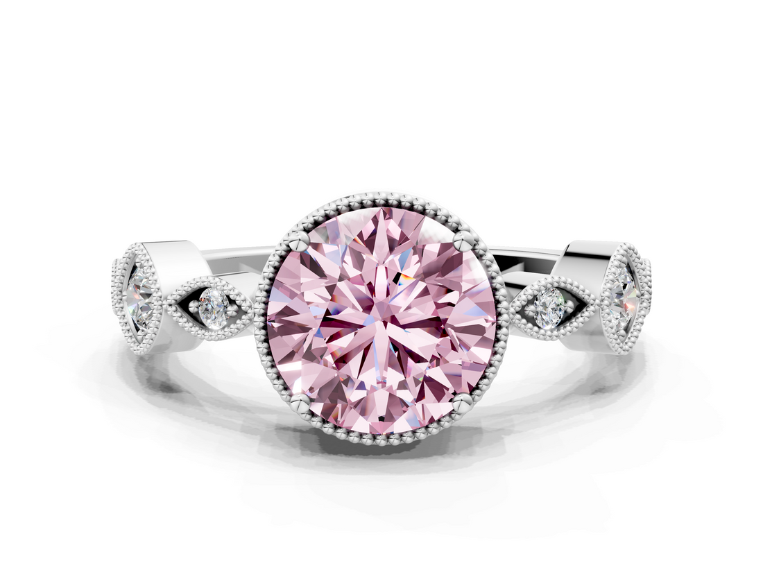 White gold Fancy Pink Round  Cut Diamond Milgrain Marquise Band with Prong Setting_3
