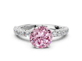White gold Fancy Pink Round Cut Diamond Pavé Band Solitaire Ring with Prong Setting_29