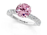 White gold Fancy Pink Round Cut Diamond Pavé Band Solitaire Ring with Prong Setting_30