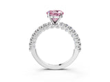 White gold Fancy Pink Round Cut Diamond Pavé Band Solitaire Ring with Prong Setting_32