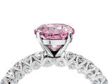 White gold Fancy Pink Round Cut Diamond Pavé Band Solitaire Ring with Prong Setting_33