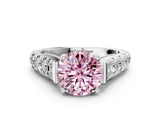 White gold Fancy Pink Round  Cut Diamond Pavé Band Solitaire with Four-Prong Setting_15