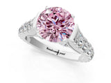 White gold Fancy Pink Round  Cut Diamond Pavé Band Solitaire with Four-Prong Setting_16