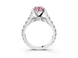 White gold Fancy Pink Round  Cut Diamond Pavé Band Solitaire with Four-Prong Setting_18