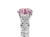 White gold Fancy Pink Round  Cut Diamond Pavé Band Solitaire with Four-Prong Setting_20