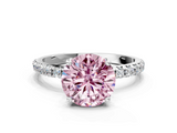 White gold Fancy Pink Round  Cut Diamond Pavé Band Solitaire with Four-Prong Setting_3