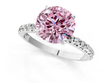 White gold Fancy Pink Round  Cut Diamond Pavé Band Solitaire with Four-Prong Setting_4