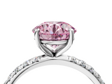 White gold Fancy Pink Round  Cut Diamond Pavé Band Solitaire with Four-Prong Setting_7