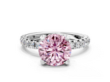 White gold Fancy Pink Round  Cut Diamond Pavé Band with Four-Prong Setting