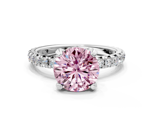 Platinum Fancy Pink Round  Cut Diamond Pavé Band with Four-Prong Setting