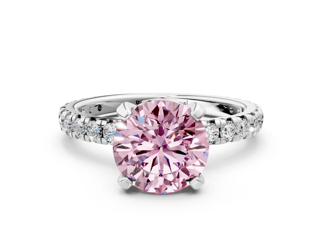 White gold Fancy Pink Round  Cut Diamond Pavé Band with Four-Prong Setting_13