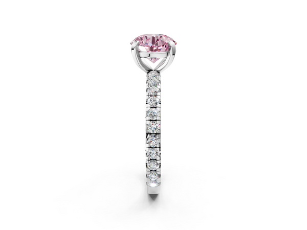 Platinum Fancy Pink Round  Cut Diamond Pavé Band with Four-Prong Setting