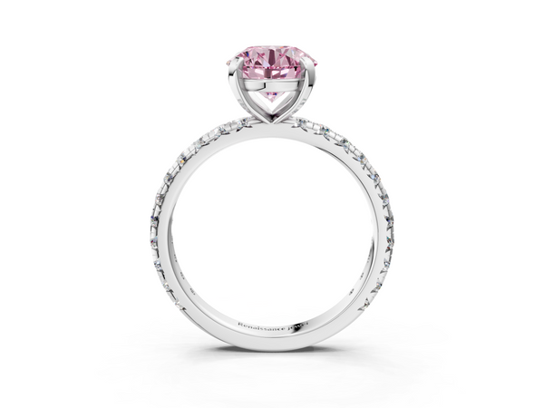 Platinum Fancy Pink Round  Cut Diamond Pavé Band with Four-Prong Setting