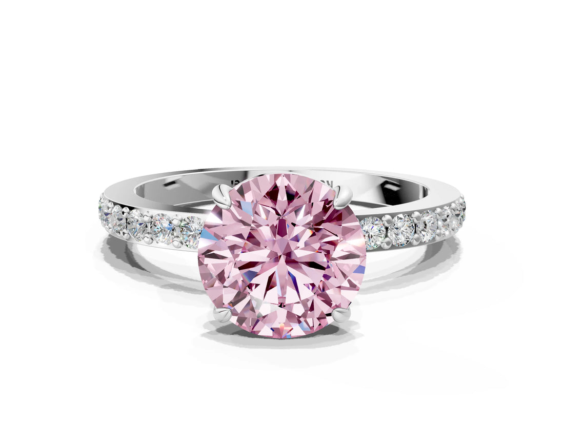 White gold Fancy Pink Round Cut Diamond Pavé Engagement Ring with Round  Accents and Prong Setting_41