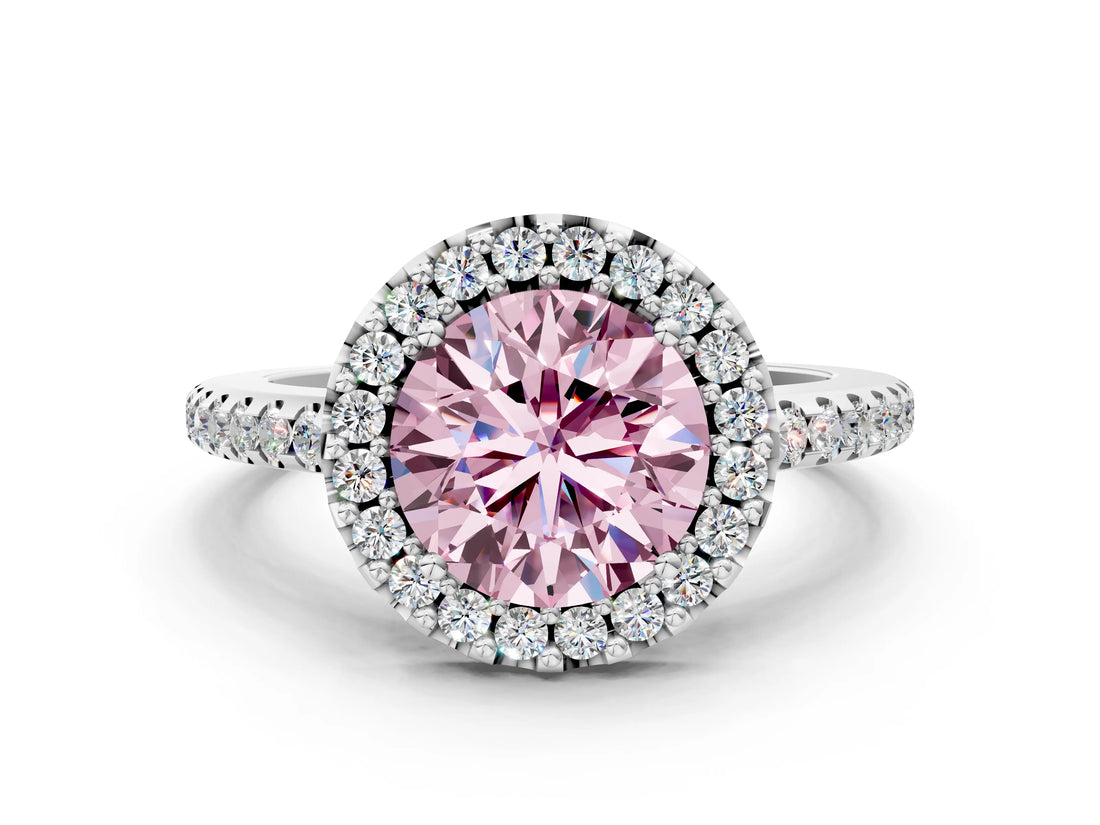 White gold Fancy Pink Round Cut Diamond Pavé Halo Ring with Four-Prong Setting_41