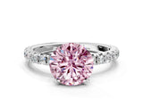 White gold Fancy Pink Round Cut Diamond Pavé Solitaire Engagement Ring with Four-Prong Setting_29