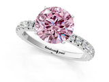 White gold Fancy Pink Round Cut Diamond Pavé Solitaire Engagement Ring with Four-Prong Setting_30