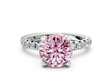 White gold Fancy Pink Round Cut Diamond Pavé Solitaire Ring with Round Band and Prong Setting_13