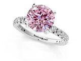 White gold Fancy Pink Round Cut Diamond Pavé Solitaire Ring with Round Band and Prong Setting_14