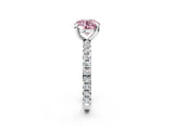 White gold Fancy Pink Round Cut Diamond Pavé Solitaire Ring with Round Band and Prong Setting_15