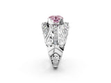 White gold Fancy Pink Round Cut Diamond Pave Art Deco Split Shank Ring with Four-Prong Setting_2