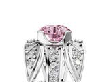 White gold Fancy Pink Round Cut Diamond Pave Art Deco Split Shank Ring with Four-Prong Setting_5