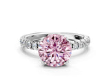 White gold Fancy Pink Round Cut Diamond Pave Band Solitaire Ring with Round  and Prong Setting_89