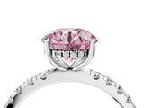 White gold Fancy Pink Round Cut Diamond Pave Band Solitaire Ring with Round  and Prong Setting_92