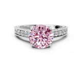 White gold Fancy Pink Round  Cut Diamond Pave Band with Four-Prong Setting