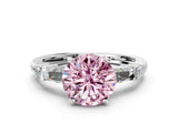 White gold Fancy Pink Round  Cut Diamond Ring with Baguette Side Stones, Channel Set Band, and Four-Prong Setting_12