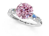 White gold Fancy Pink Round  Cut Diamond Ring with Baguette Side Stones, Channel Set Band, and Four-Prong Setting_13