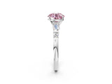 White gold Fancy Pink Round  Cut Diamond Ring with Baguette Side Stones, Channel Set Band, and Four-Prong Setting_14